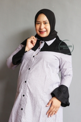 Mama Hamil Gamis Ibu Hamil Menyusui Muslim Wear Katun Salur - GMS 261